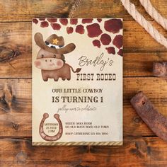 a baby's first rodeo birthday party card