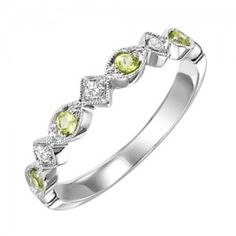 JEWELRY - 10k White Gold Diamond And Peridot Channel Set Birthstone Ring Citrine Birthstone Ring, Topaz Birthstone Ring, Peridot Birthstone Ring, Ruby Birthstone Ring, Aquamarine Birthstone Ring, Emerald Birthstone Ring, Amethyst Birthstone Ring, Sapphire Birthstone Ring, Citrine Birthstone