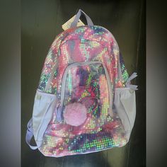 New With Tags Sequined Backpack With Interior Laptop Pocket Trendy Purple Backpack For End Of School Year, Trendy Multicolor Bags For School Events, Casual Multicolor Backpack For School Events, Trendy Multicolor School Bags, Purple Backpack For School Events, Trendy Backpack For School Events, Purple Backpack For End Of School Year, Purple Standard Backpack For End Of School Year, Magic Accessories