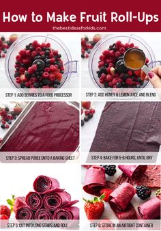 how to make fruit roll - ups with step by step instructions for making them in the microwave