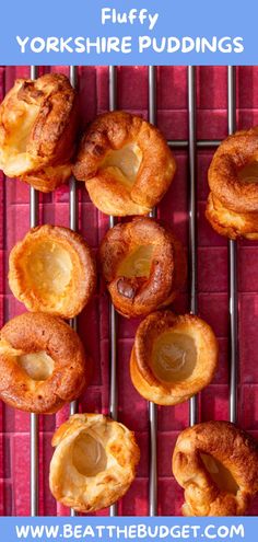 mini yorkshire puddings on a cooling rack with text overlay