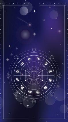 the zodiac sign is shown in front of a blue background with stars and space around it