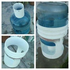 three pictures of different types of water containers