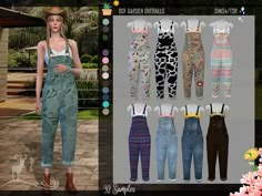 the overalls are different colors and patterns, but not all have buttons on them