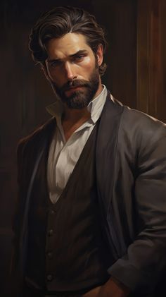 a painting of a man with a beard wearing a suit and white button up shirt