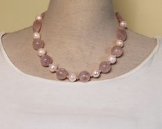 Pink Jade Necklace Rose Tone Necklace Beaded Necklace - Etsy Elegant Pearl Necklace For Healing, Elegant Pearl Necklace With Gemstone Beads For Healing, Elegant Rose Quartz Round Bead Necklace, Elegant Rose Quartz Necklaces With Gemstone Beads, Handmade Elegant Rose Quartz Beaded Necklaces, Elegant Round Beads Necklaces For Meditation, Elegant Round Beaded Necklaces For Meditation, Elegant Necklaces With Natural Stones For Meditation, Elegant Natural Stone Necklaces For Meditation