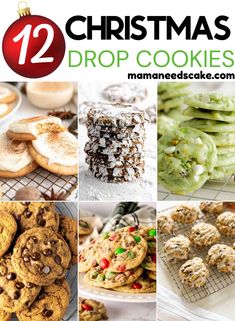 twelve christmas drop cookies with text overlay