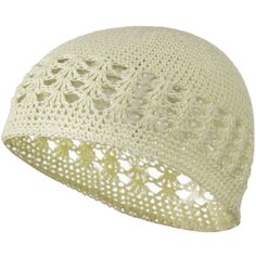 a white crocheted hat on a white background