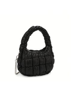 Black Casual,Cute,Elegant,Vacation,Funky,Fashionable Collar  PU Leather Plain Ruched Bag,Hobo Bag Embellished   Women Bags Ruched Bag, Bag With Zipper, Quilted Crossbody Bag, Mini Tote Bag, Mini Tote, College Girls, Teen Girls, Crossbody Purse, White Collar