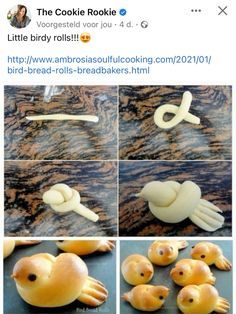 some food is being made to look like little birds and the other pictures have been taken