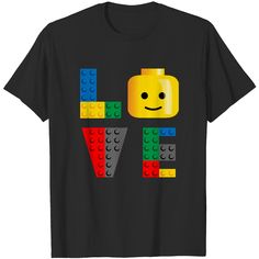 a black t - shirt with legos on it that says i love you in the middle