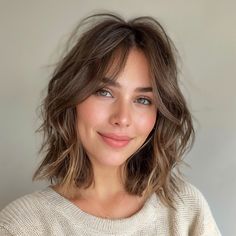 Messy Bob Brunette, Fringe Hairstyles Medium Shoulder Length, Lob Layers Shoulder Length, Feathered Haircut Short, Lob With Curtain Fringe, Above Shoulder Length Hair With Curtain Bangs, Choppy Shoulder Length Hair Straight, Shoulder Length Lob With Curtain Bangs, Fringe Shoulder Length Hair