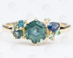 Emerald Teal Sapphire Ring with Diamonds Emerald Cut | Etsy Green Emerald-cut Sapphire Wedding Ring, Emerald Cut Green Sapphire Wedding Ring, Blue Emerald Wedding Ring, Blue Emerald Wedding Ring Baguette Cut, Green Emerald Cut Sapphire Ring, Blue Baguette Cut Emerald Wedding Ring, Blue Emerald Cut Emerald Ring For Wedding, Green Sapphire Ring With Gemstone Accents For Wedding, Emerald Cut Sapphire Ring With Gemstone Accents For Wedding