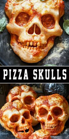 the pizza skull is made with cheese and pepperoni