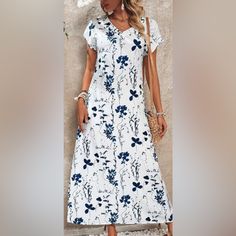 Nwot. Maxi. Never Worn. Casual White Maxi Dress For Day Out, Dresses Shein, Shein Dress, Shein Dresses, White Blue, Blue White, Color Blue, Blue And White, Maxi Dress