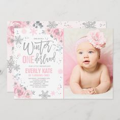 Winter ONEderland Birthday Invitation Pink Silver | #girl1stbirthday #winteronederland #winteronederlandbirthday #winteronederlandparty #snowflakebirthday #snowflakeparty #snowflake1stbirthday #ourlittlesnowflake #pinksilverwinteronederland #pinksilveronederland Winter Onederland Party Girl 1st Birthdays, Winter Onederland Party Girl, Winter Onederland Birthday Invitations, Winter Onederland Birthday Party, Onederland Party, Birthday Invitation Pink, Winter Onederland Party, Onederland Birthday Party, Winter Onederland Birthday