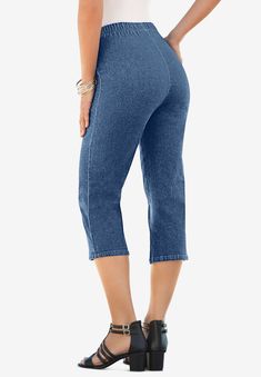 The cute capri version of our best easy-on, everyday jean by Denim 24/7®. Made to fit like a legging but look like a jean, with plenty of spandex for Easy Stretches, Comfortable Jeans, Swimsuits For All, Classic Jeans, Petite Women, Capri Jeans, Womens Size Chart, Plus Size Jeans, Summer Colors