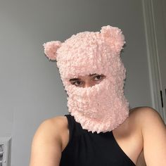 Knit Streetwear, Ski Mask Bunny Ears, Fuzzy Balaclava, Pink Balaclava, Fur Ski Mask, Pink Ski Mask Baddie, Pink Bunny Balaclava, Balaclava Ski Mask, Crochet Balaclava