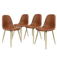 four brown leather chairs with gold metal legs