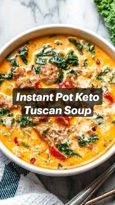 instant pot keto tuscann soup in a white bowl