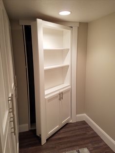 the closet is empty and ready to be used as a bookcase or office space