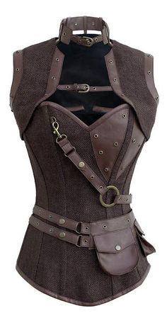 Steampunk Corsair Corset Barbarian Druid, Corset Steampunk, Mode Steampunk, Brown Corset, Ren Fair, Style Steampunk, Steampunk Corset, Boned Corsets, Steampunk Costume