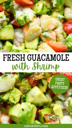 fresh guacamole salad with shrimp and cherry tomatoes