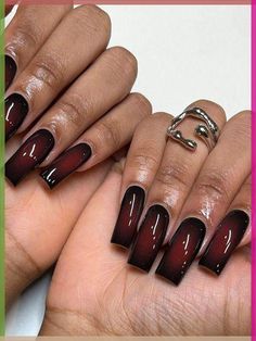 Chrome nails using highlighter Black And Dark Red Nails, October Birthday Nails, Tvd Nails, Red Square Acrylic Nails, Nail Art Square Nails, Night Out Nails, Call Nails, Nail Ideas Square, Nail Art For Girls