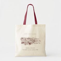 a tote bag with the words love and thanks printed on it