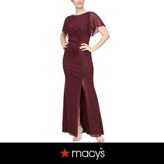 a woman in a long dress is standing with her hands on her hips and the caption says macy's