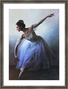 a painting of a ballerina in blue dress