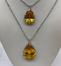 "Beautiful Sterling Silver Huge Yellow Citrine Pear Shape Double Teardrop Pendant Layer Necklace good pre/owned condition bigger stone measures 25mm x 18mm and the smaller stone measures 19mm x 14mm and necklace measures 18\" adjustable to shorter length." Pearl Jewelry Necklace, Layer Necklace, Mother Of Pearl Necklace, Yellow Citrine, Teardrop Pendant, Wedding Jewellery Necklace, Wedding Necklace, Pear Shape, Sterling Silber