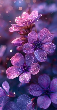 purple flowers with water droplets on them