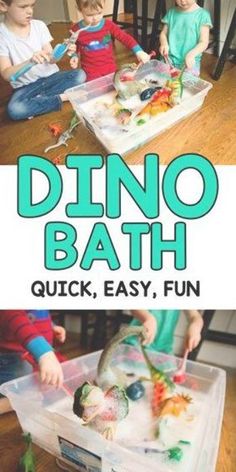 kids are playing with dino bath toys on the floor