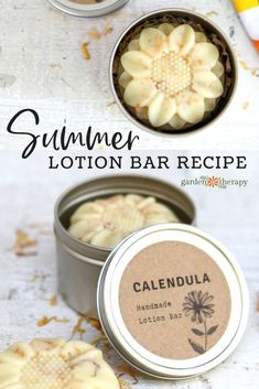 Calendula is more than just a garden beauty; it also has a long-standing reputation as a natural anti-inflammatory skincare treatment. These lotion bars are made with grapeseed oil infused with calendula petals to give them a beautiful golden hue and all the delightful skin properties of calendula. #calendula #flowers #skincare #moisturizing #garden #recipe #natural #DIY #gardentherapy Calendula Lotion, Lotion Bar Recipe, Skincare Summer, Lotion Bars Diy, Homemade Lotion Bars, Lotion Bars Recipe, Homemade Spa, Săpunuri Handmade, Lavender Lotion