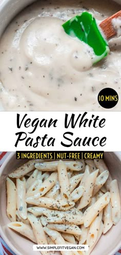 vegan white pasta sauce in a bowl with a wooden spoon