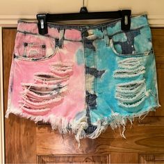 New Without Tags!! Never Worn! Make An Offer! Trendy Pink Jean Shorts With Pockets, Multicolor Denim Jean Shorts, Multicolor Denim Shorts With Pockets, Multicolor Denim Jean Shorts For Spring, Summer Distressed Pink Jeans, Trendy Multicolor Denim Jean Shorts, Pink Jean Shorts With Pockets For Spring, Spring Multicolor Denim Jean Shorts, Pink Distressed Summer Jeans