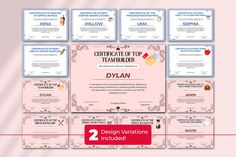 the certificate is displayed on top of a pink background