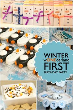 winter won't be the first birthday party with penguin and snowman cookies, marshmallows, cupcakes, and more