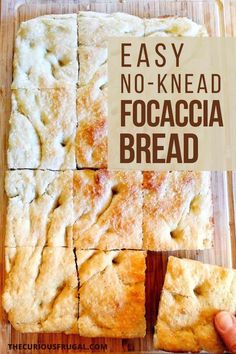 easy no - knead focaccia bread cut into squares