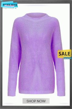 Round Neck Drop Shoulder Sweater Winter Crew Neck Purple Outerwear, Drop Shoulder Sweater, Drop Shoulder Sweaters, Shoulder Sweater, Drop Shoulder, Round Neck