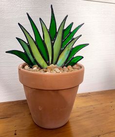 a potted plant sitting on top of a wooden table