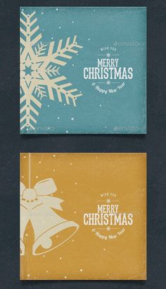 three christmas cards with snowflakes and bells on them - holiday cards print templates