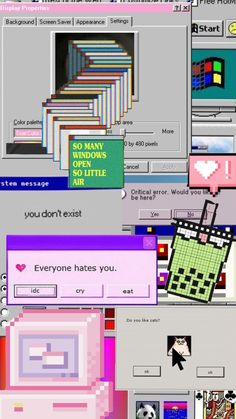 an old computer screen with many different types of screens and text on the bottom right corner