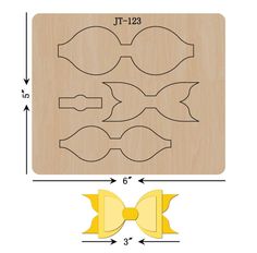 a wooden cutting board with an image of bows on it and the measurements for each piece