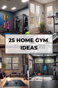 25 different home gym setups with various equipment and design ideas. Small Room Gym Ideas Spaces, Home Workout Studio Design, Garage Gym Makeover Ideas, Home Garage Gym Paint Ideas, Home Office With Gym Ideas, Workout Area In Small Space Basement, Small Gym In Garage, Best Home Gym Setup Basement, Workout Room Ideas Home Garage