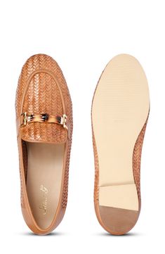 A textured bit updates this loafer crafted from woven leather in a slimmer silhouette for a look that elevates both casual outfits and more polished styles. Leather upper and lining/synthetic sole Imported Spring Formal Loafers With Woven Sole, Classic Woven Leather Loafers For Work, Workwear Almond Toe Loafers With Woven Sole, Almond Toe Loafers With Woven Sole For Work, Woven Leather Loafers For Work, Formal Woven Leather Flats With Round Toe, Woven Leather Slip-on Loafers For Work, Loafer Women, Concert Looks