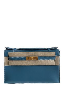 Hermès Kelly Pochette Bleu Jean Swift With Gold Hardware Kelly Pochette, Mini Kelly, The Bag, Retail Therapy, Gold Leather, Full Set, Gold Hardware, Swift, Bag Lady