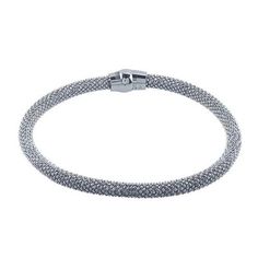 "This bracelet features hundreds of tiny, diamond-cut sterling silver beads linked into a semi-rigid form. It catches the light, giving it a multi-faceted shine and can be worn alone or paired with multiple bangles and bracelets for a dramatic look. Diamond-cut versions have facets precision-cut into the links with diamond-tipped tools. The facets are then polished to enhance the light-reflecting properties of the surfaces. This bracelet is plated with rhodium to ensure a durable, tarnish-resistant finish. It is finished with a bright-finished sterling silver magnetic clasp to ensure easy-on/easy-off wear. Specifications & Features Attributes Clasp Type: Magnetic Style: Bangle Width: 4.5mm Metal Type: Sterling silver Metal Color: White Purity: .925 Material: Metal Finished: 1 Inside Dimens Classic Silver Sparkling Diamond Bracelet, White Gold Chain Bangle With Sterling Silver Clasp, Modern White Gold Beaded Bracelets With Jubilee Detail, White Gold Bangle Chain Bracelet With Sterling Silver Clasp, White Gold Sterling Silver Jubilee Bangle, Modern Silver Bracelet With Silver Beads, White Gold Beaded Bracelet With Sterling Silver Clasp, Modern Silver Bracelets With Silver Beads, Modern Silver Diamond Bracelet With Diamond Cut