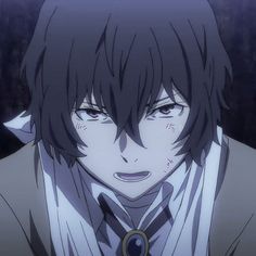 an anime character with black hair wearing a tie and white shirt, staring at the camera